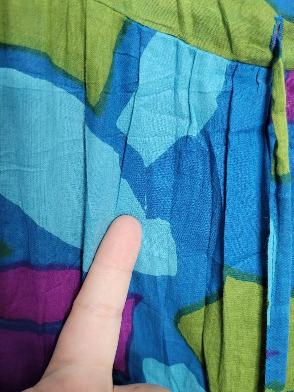 Vasna blue purple geometric artsy drawstring waist pull over dress size large - Picture 9 of 9